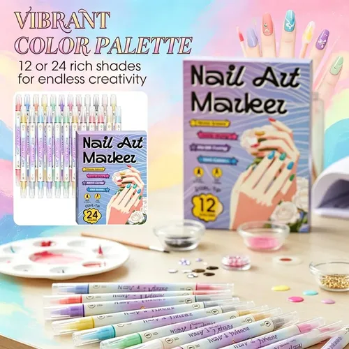 24 Color Nail Doodle Pen, Dual-tip Nail Art Marker Set