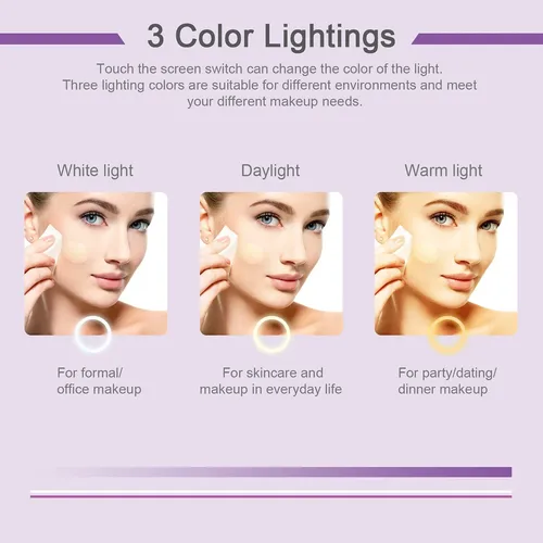Espejo De Maquillaje Con Luz Led Plegable 25.5x19cm Morado