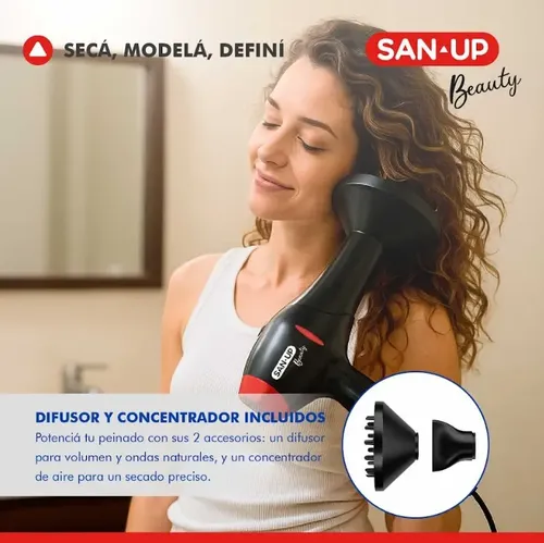 Secador San-Up CurlDry 2200W Negro con Difusor y Concentrador