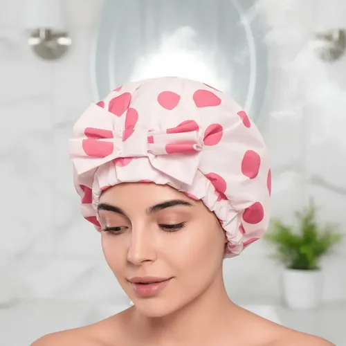 Gorro De Baño Doble Capa Con Lunares, Elástico, Para El Cabe
