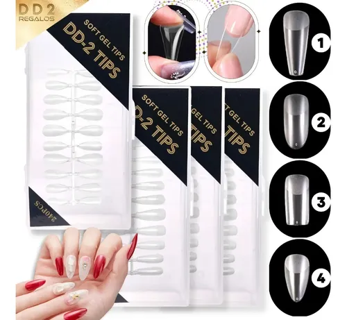 Tips Soft Gel Press On Caja X240u Ultra Fino Pre Limadas Dd2