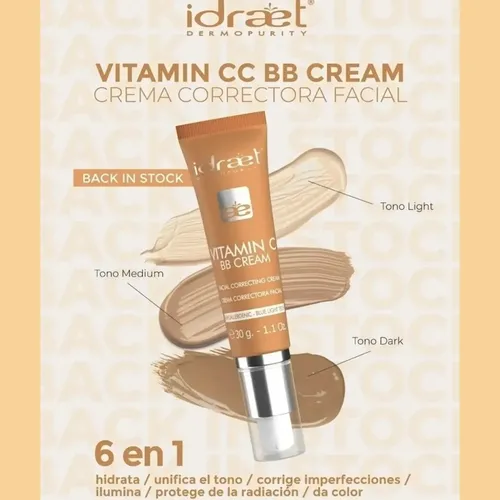 Base Maquillaje Vitamin C Bb Cream Correctora Idraet Medium