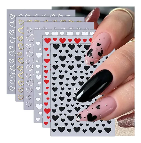 Stickers Para Uñas Zoazjinaz 6 Hojas Con Diseño 3d De Corazo