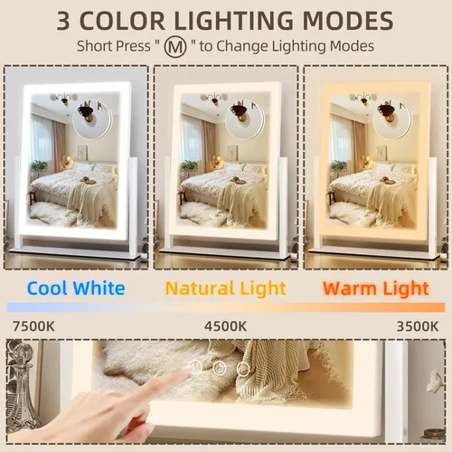 Espejo De Maquillaje Fennio Led 33x42cm Con Luz Blanco