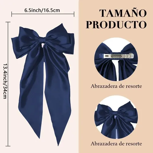6 Moños Grandes Pinza Lazo Satén Coletero Moda B.qp. Multicolor Solid