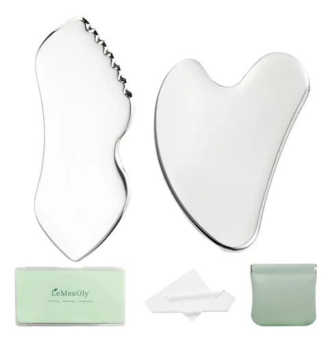 Set 2 Gua Sha Facial Metal Para Masaje Y Drenaje