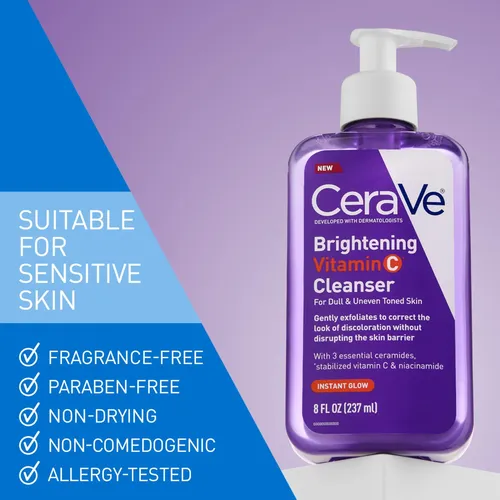 Limpiador Facial Iluminador Con Vitamina C Cerave, 8 Onzas