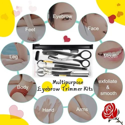Kit 12 En 1 Para Cejas Con Tijera Y Rasuradora