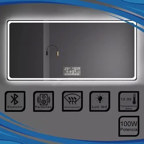 Espejo Rectangular Led Parlante Bluetooth Desempañador 60×90