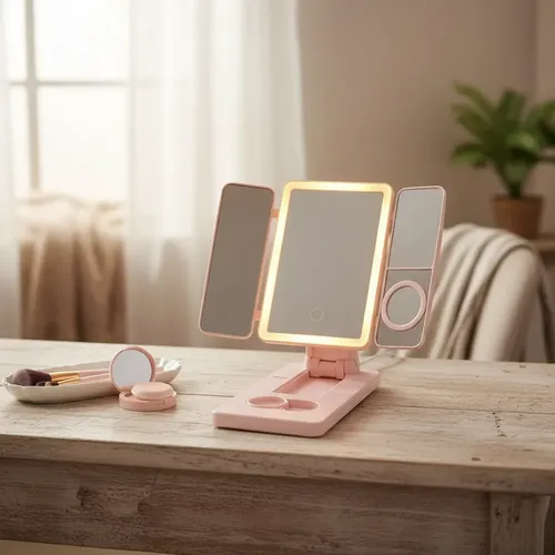 Espejo Led Plegable Con Luz Regulable Y Aumento