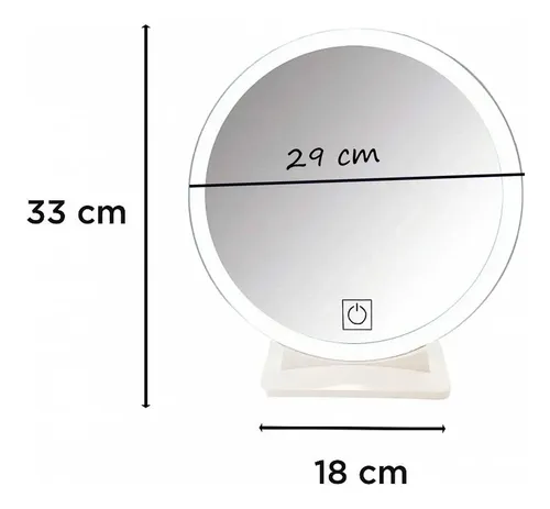 Espejo 5x Maquillaje 29 Cm Táctil Luz Led 3 Colores Bateria