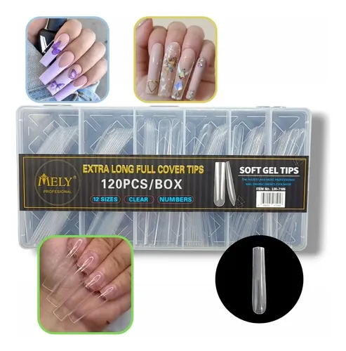 Pack X120 Tips Cuadradas Xxl Soft Gel Transparentes Mely