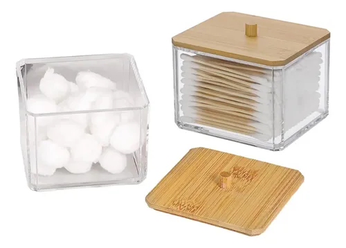 Organizador Acrílico Transparente con Tapa de Bambú Ambiente Urbano Compacto
