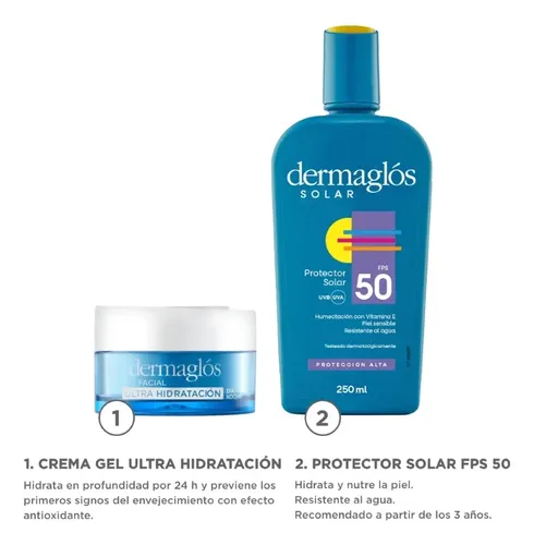 Protector solar Dermaglós Facial Kit 50FPS en crema 250mL