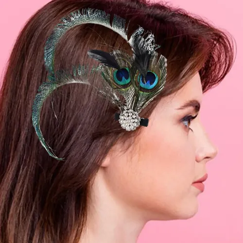 Pinzas Para El Cabello Con Plumas De Pavo Real – Diadema
