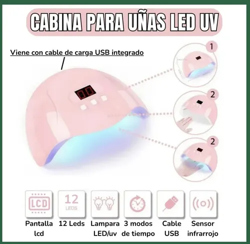 Cabina Para Uñas Uv Led 12 Luces Lcd Sensor Temporizador Usb