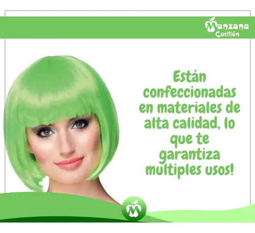 Combo X12 Pelucas Corta Carre Verde Cotillon Carioca Disfraz