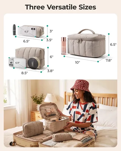 Set De Bolsas De Maquillaje Bagsmart De 3 Piezas Puffy Camel