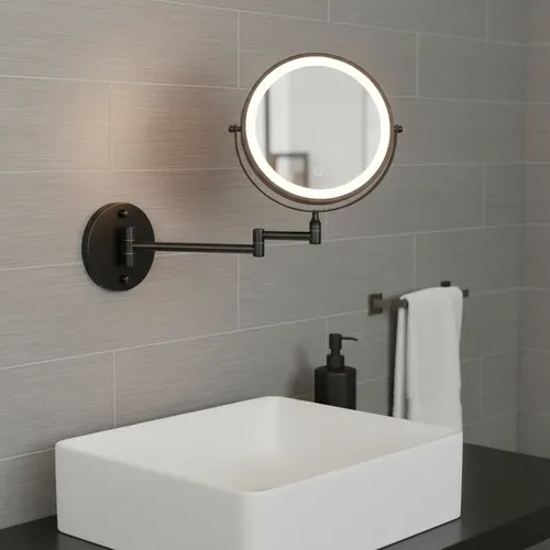 Espejo De Baño 10x Luz Led Articulado Para Pared Usb Doble