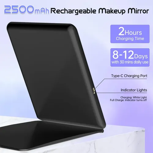 Espejo De Maquillaje Funtouch Portátil Con Luz 10×7.5 Negro