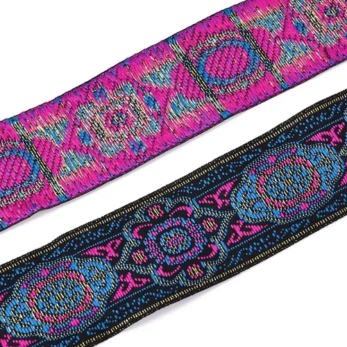 Cinta De Poliéster Con Bordado Étnico Y Floral De 7 M Magenta Floral