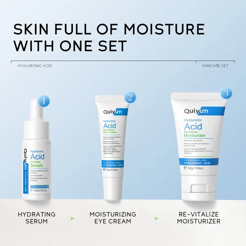 Kit Facial Hidratante Quiyum: Serum + Crema + Ojos 3pzs