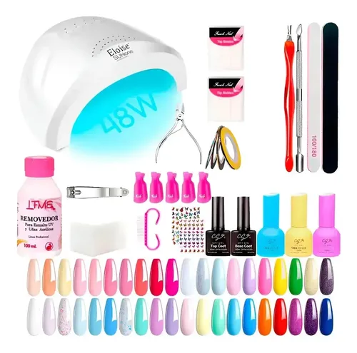 Kit Uñas Decoracion Semipermanente Manicura 48w Gel Completo