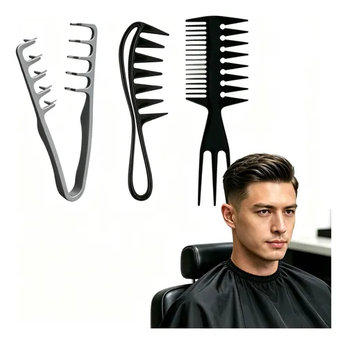 Set 3 Peines Profesionales Barbería Peluquería Negro