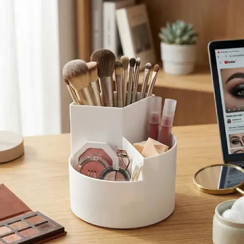Organizador Maquillaje Portacosméticos Giratorio Multiuso Blanco