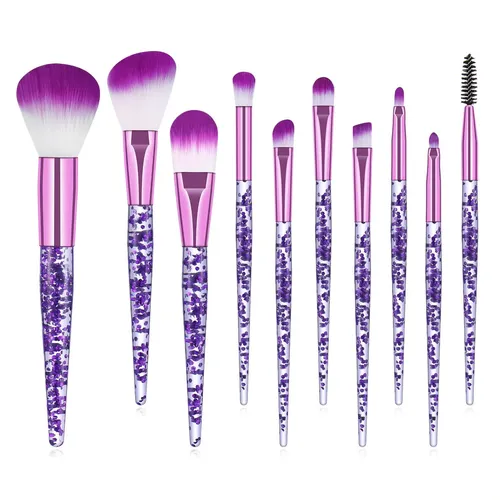 Set De Brochas De Maquillaje Crystal Handle Soft Beauty Tool Púrpura