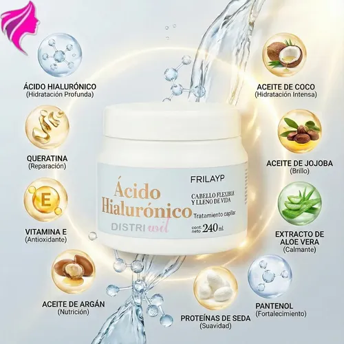 Mascara Capilar Acido Hialuronico Frilayp X240ml – Cabello Flexile Lleno De Vida Uso Profesional – Nutricion Intensa Brillo Suavidad Reparacion Extrema