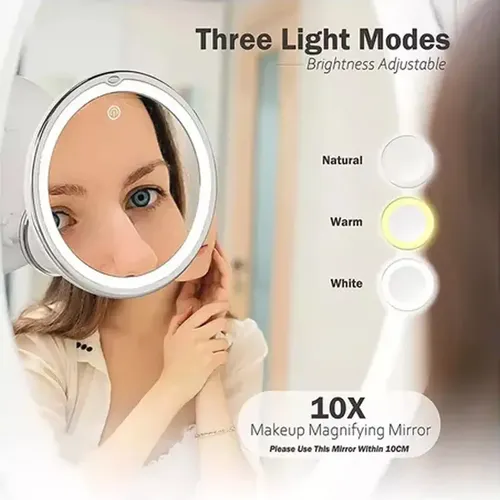 Espejo De Maquillaje Led Con Ventosa Flexible Con Aumento De 360 Grados
