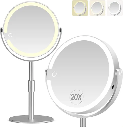 Espejo De Aumento 20x Con Luz, Altura Ajustable De 2000 Mah