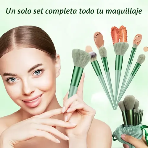 Set 13 Brochas Maquillaje Profesional Verde