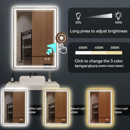 Espejo Led Baño Antivaho 3 Colores Dimmable 60×90 Cm