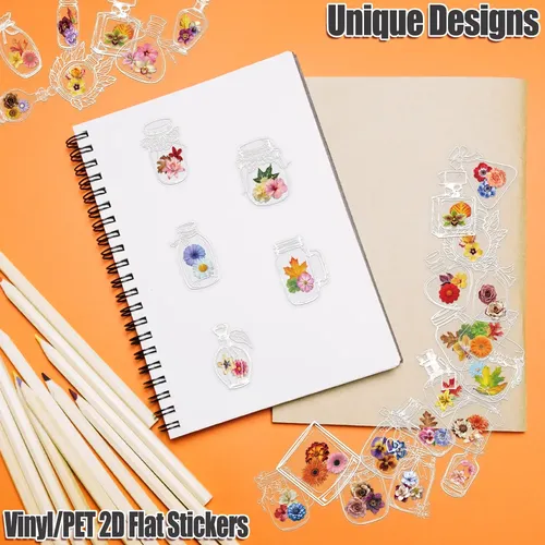 50pcs Pack De Stickers De Flores Secas En Botella
