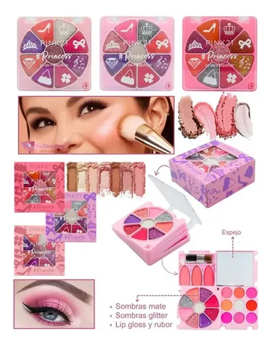 Kit Maquillaje Infantil Princess Pink21 Labial Sombra Rubor