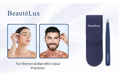 Pinza Para Cejas Beautélux, Punta Inclinada, Acero Inoxidabl