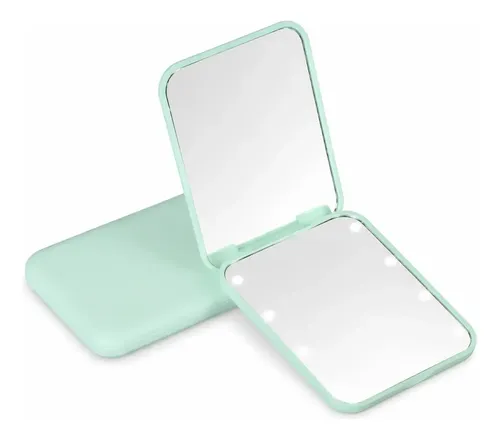 Espejo De Maquillaje Portátil Plegable Doble Cara Con Luz Le