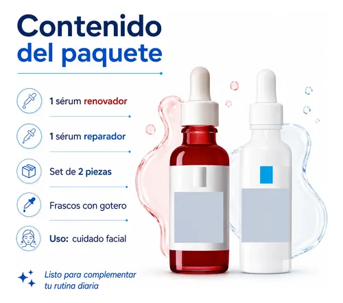 Kit Sérum Azul Reparador + Rojo Renovador Facial Skincare