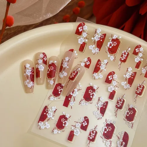 Pegatinas En Relieve De Flor De Ciruelo Para Uñas En Inviern