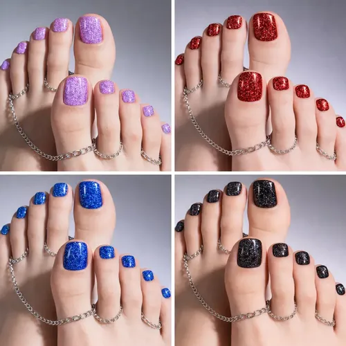 Tiras De Uñas Gel Para Pies Autoadhesivas 22u – No Necesita Lampara UV – Bordó Con Brillos Dorados