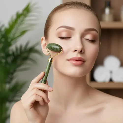 Masajeador Doble Rodillos Piedra Jade Facial Corporal
