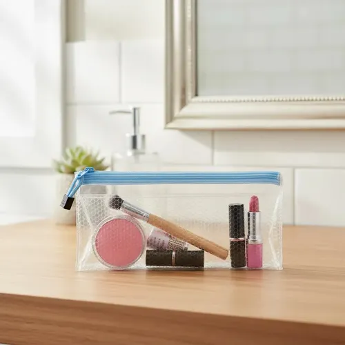 Neceser Transparente Organizador Maquillaje Costura Escolar Celeste Porta Utiles Estuche Plastico Pvc Cierre Reforzado Viaje Transparente