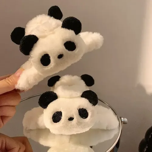 Double-sided Hair Clip With Black Plush Panda Design