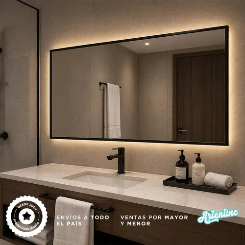 Espejo Led Pared Decorativo Marco Hierro Rectangular 100×80
