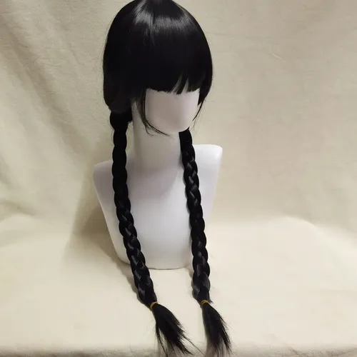 Película De Pelo Sintético De Long Wednesday Addams, Cosplay