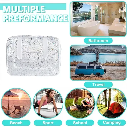 – Bolsa Maquillaje Transparente Impermeable Estrellas Cc