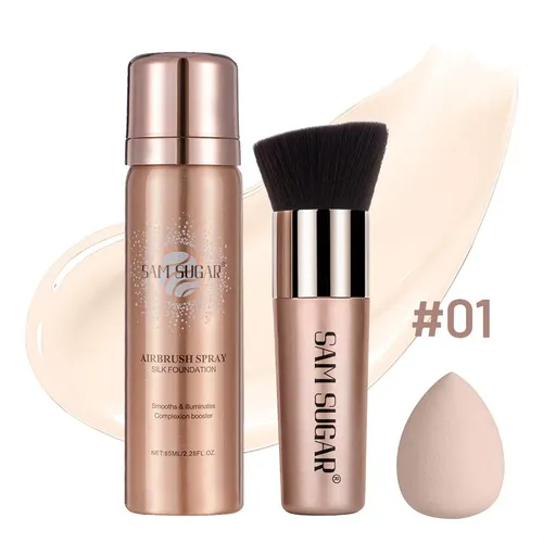 Set 3 Maquillaje Base Líquida Spray Brocha Esponja