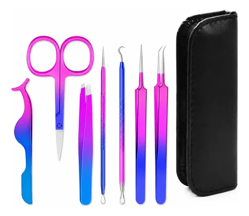 Kit 7 Herramientas Para Cejas Pestañas Pinzas Tijeras